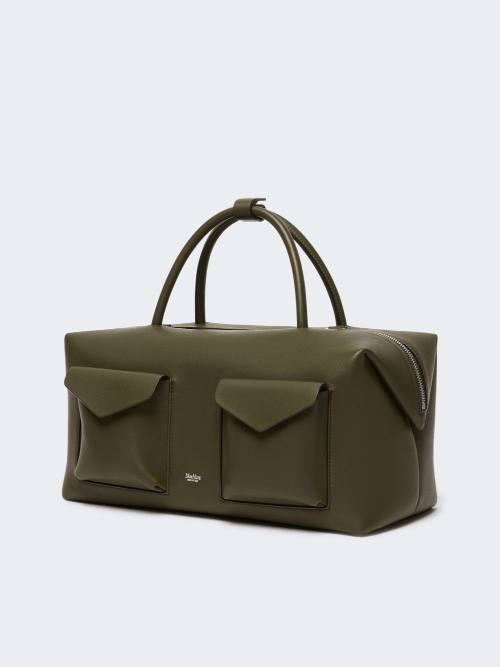 Large leather Boston bag with pockets - Dark brown