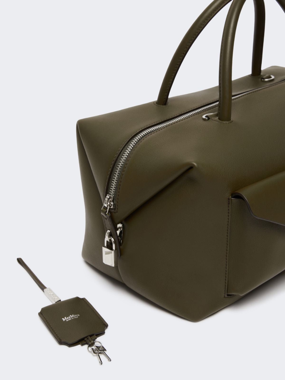 Large leather Boston bag with pockets - Dark brown