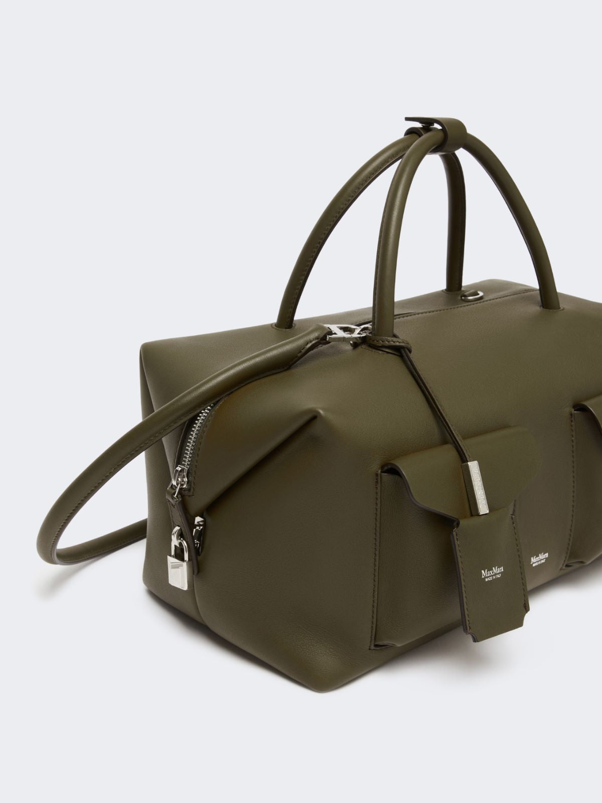 Large leather Boston bag with pockets - Dark brown