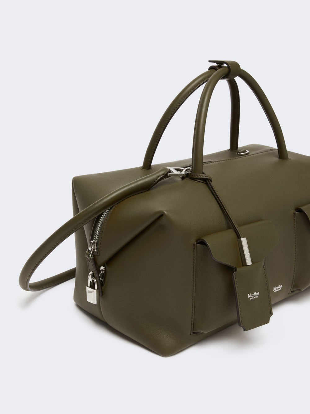 Large leather Boston bag with pockets - Dark brown