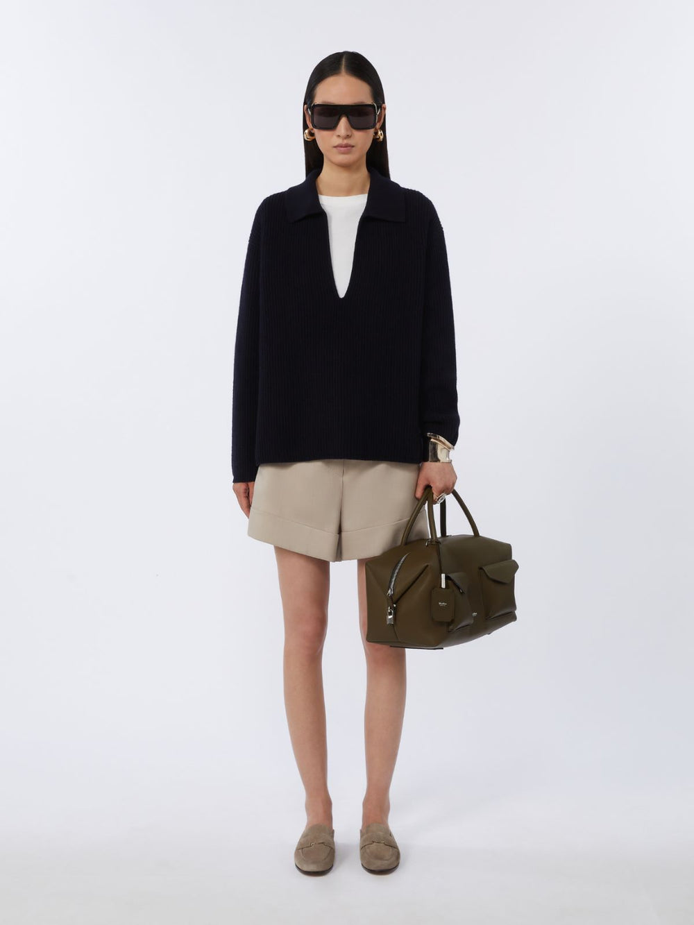 Large leather Boston bag with pockets - Dark brown