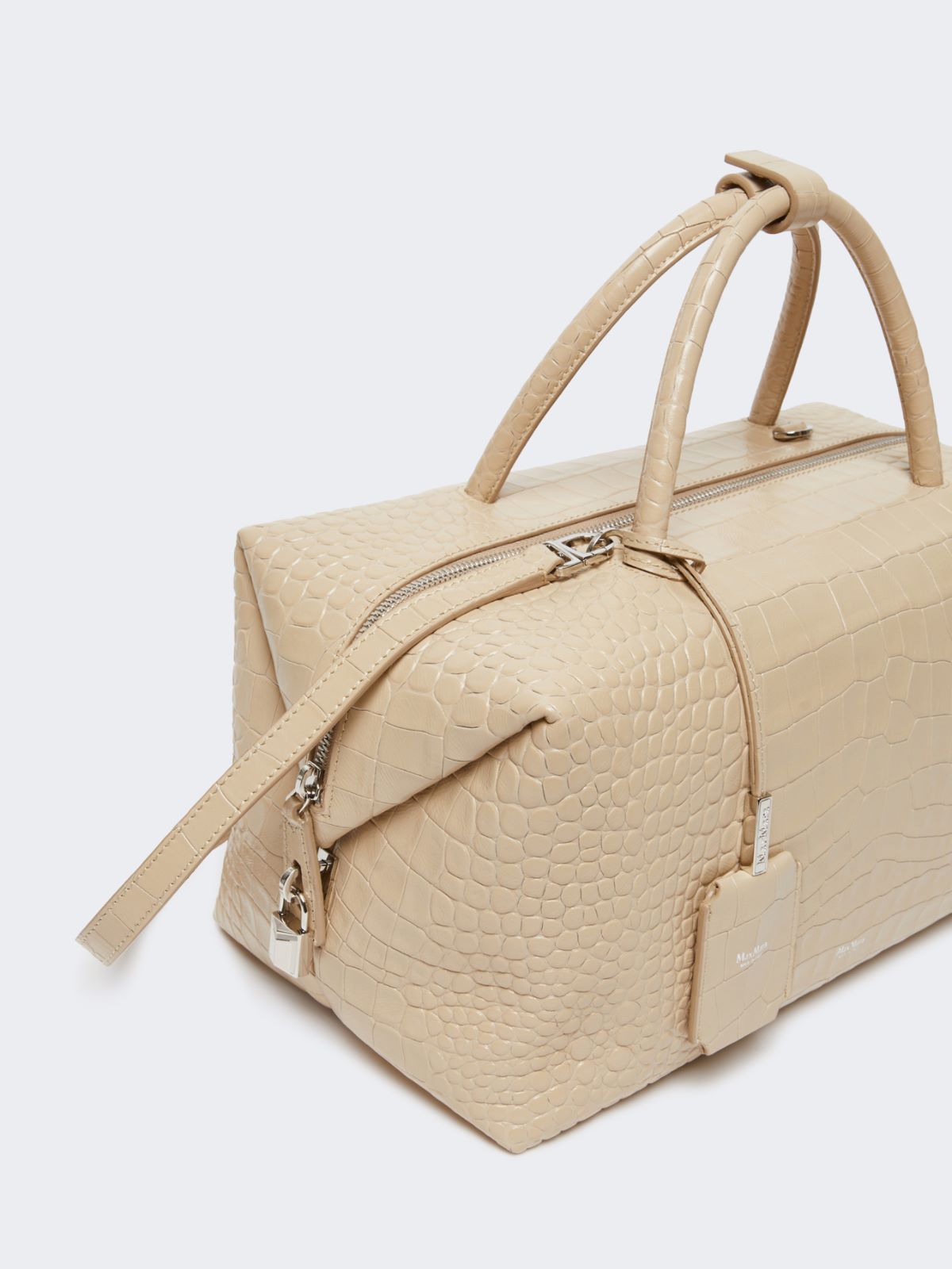 crocodile-print leather Boston bag - Ice Large