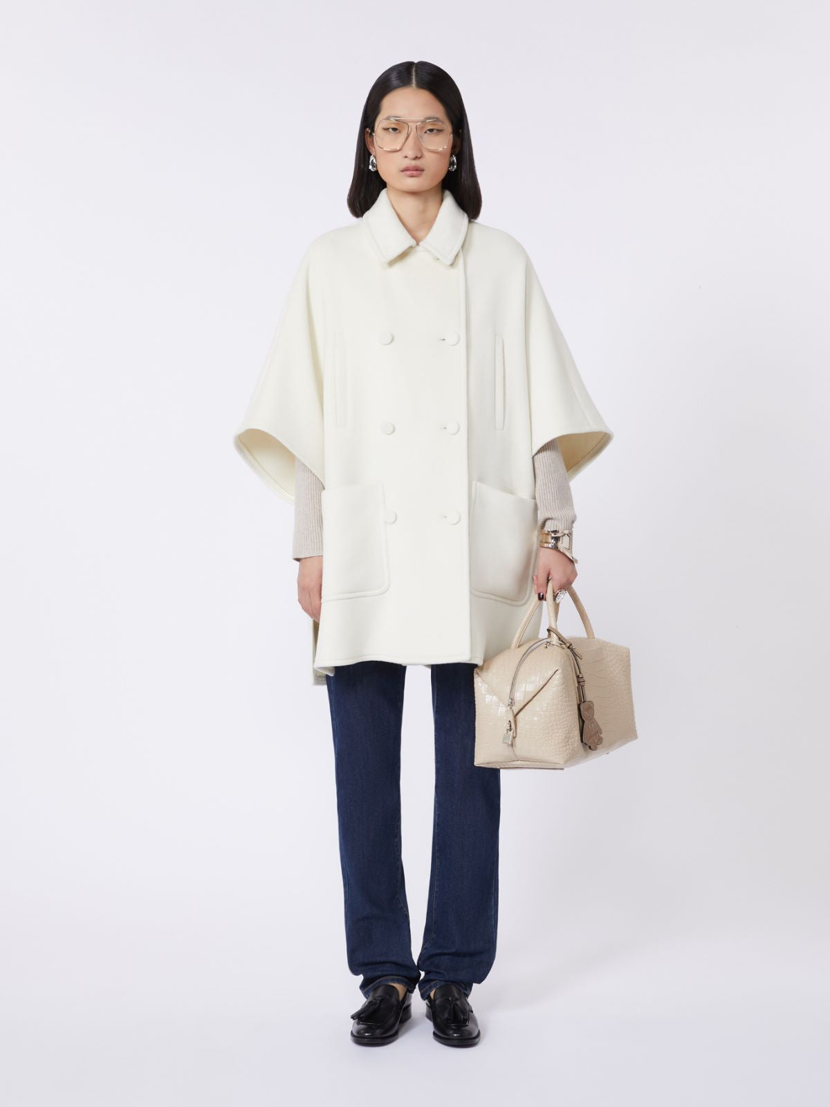 crocodile-print leather Boston bag - Ice Large