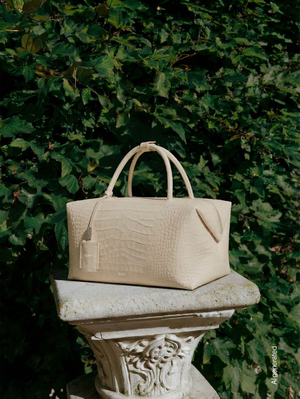 crocodile-print leather Boston bag - Ice Large