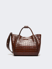 Small crocodile-print leather Marine bag - Brown