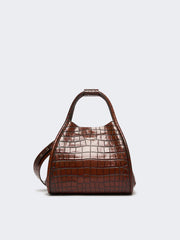 Small crocodile-print leather Marine bag - Brown
