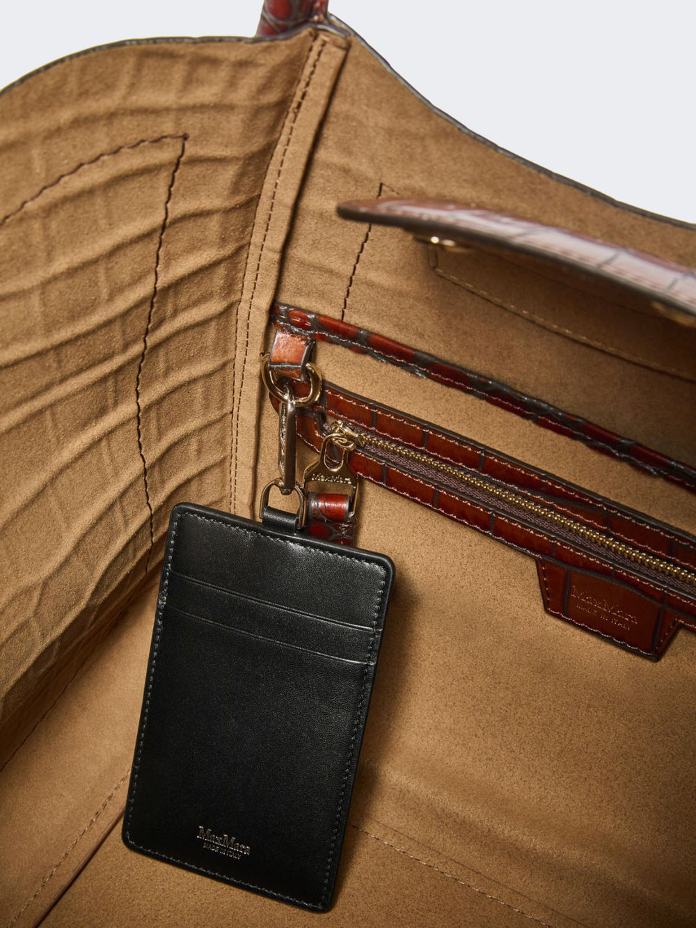 Small crocodile-print leather Marine bag - Brown