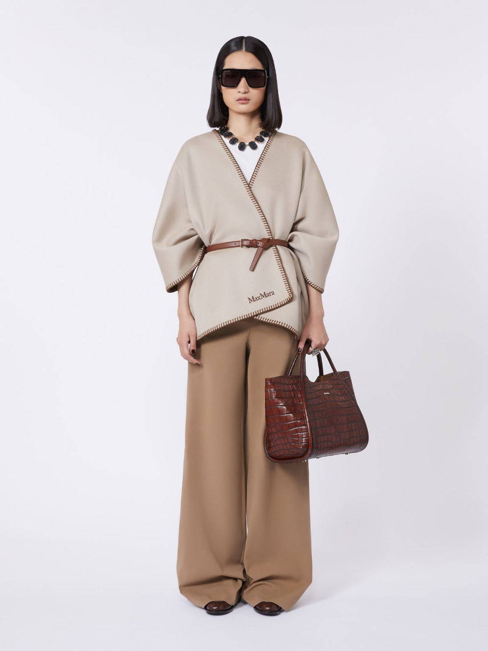 Small crocodile-print leather Marine bag - Brown