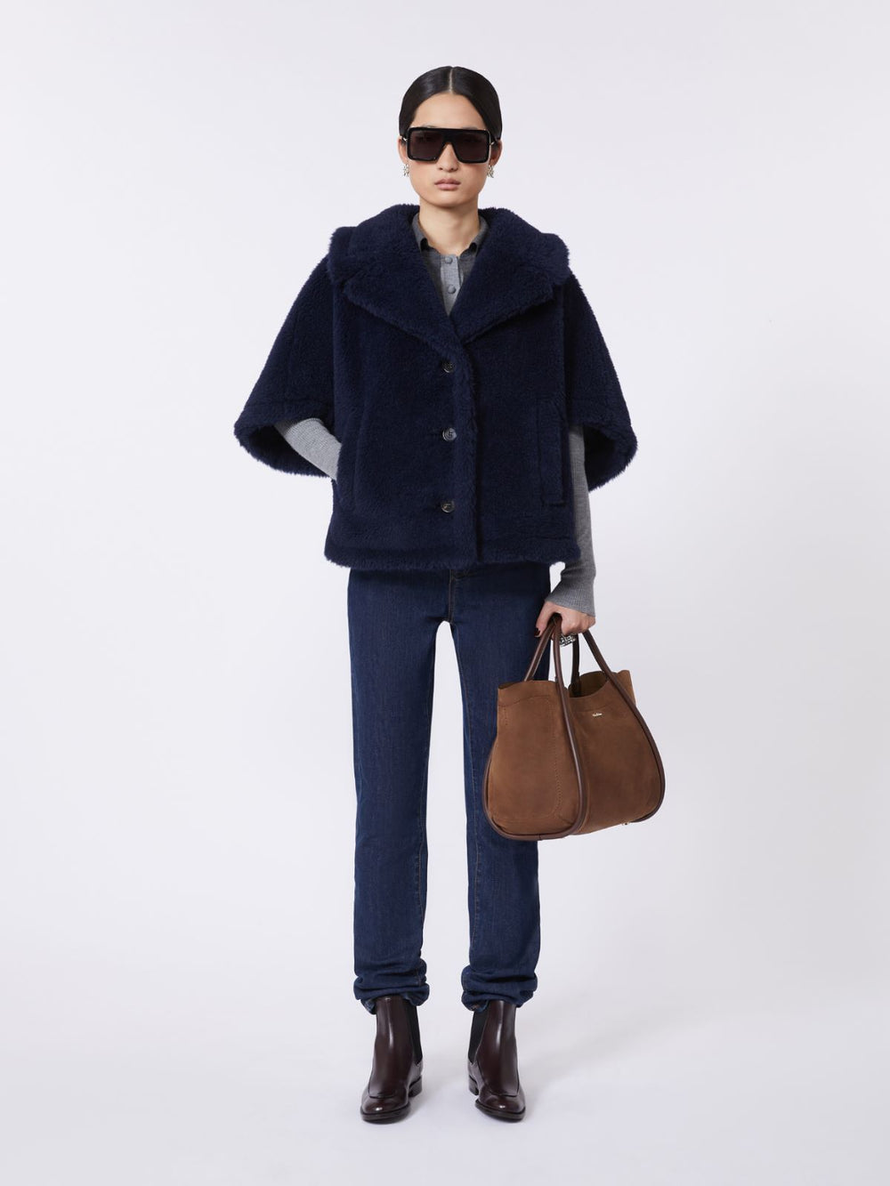 Small Nubuck leather Marine bag - Dark brown