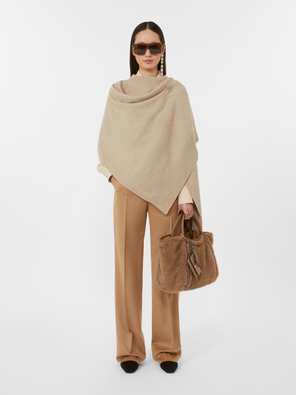 Small Marine Bag in alpaca and cashmere Teddy fabric - Bronze