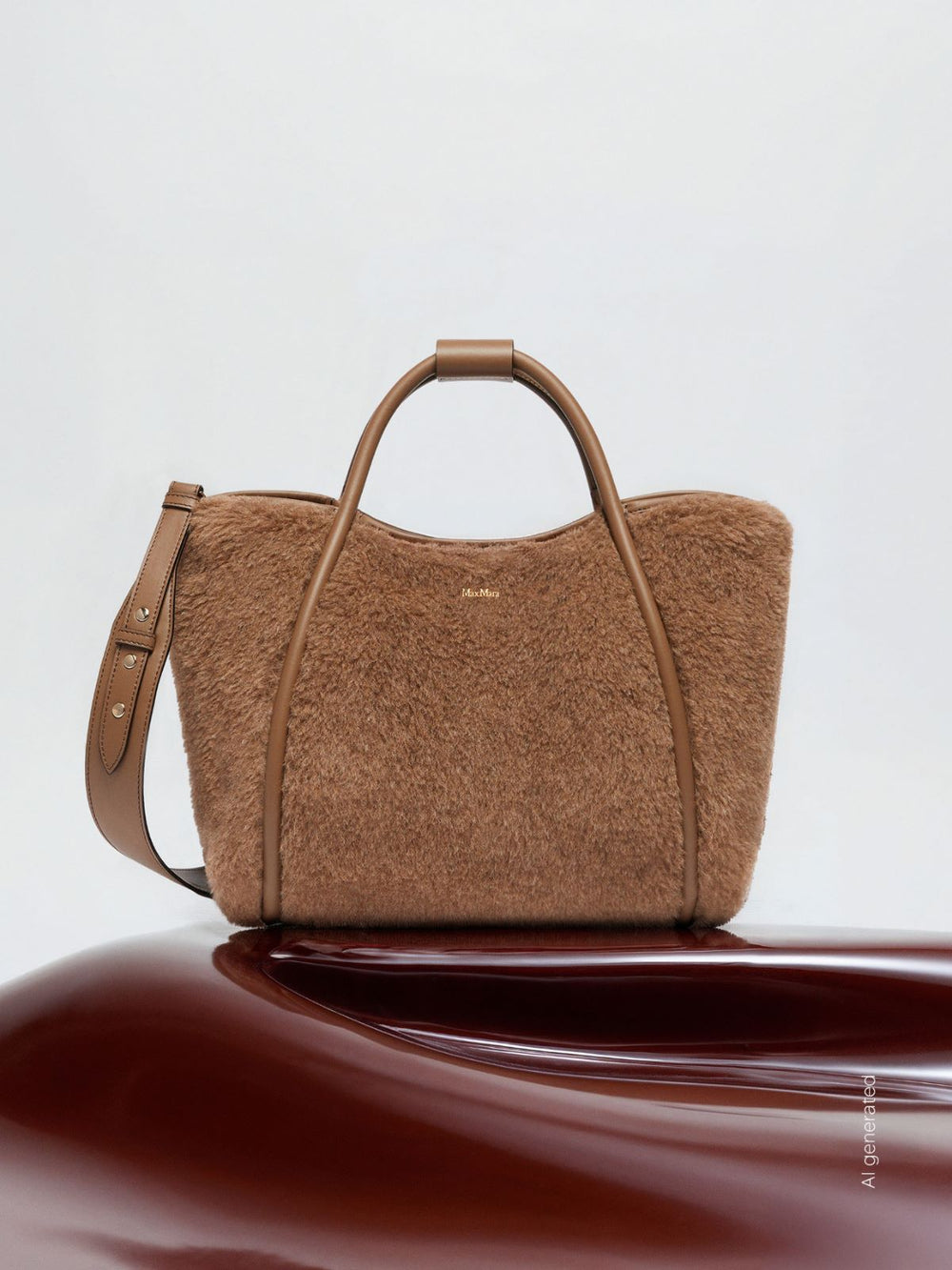 Small Marine Bag in alpaca and cashmere Teddy fabric - Bronze