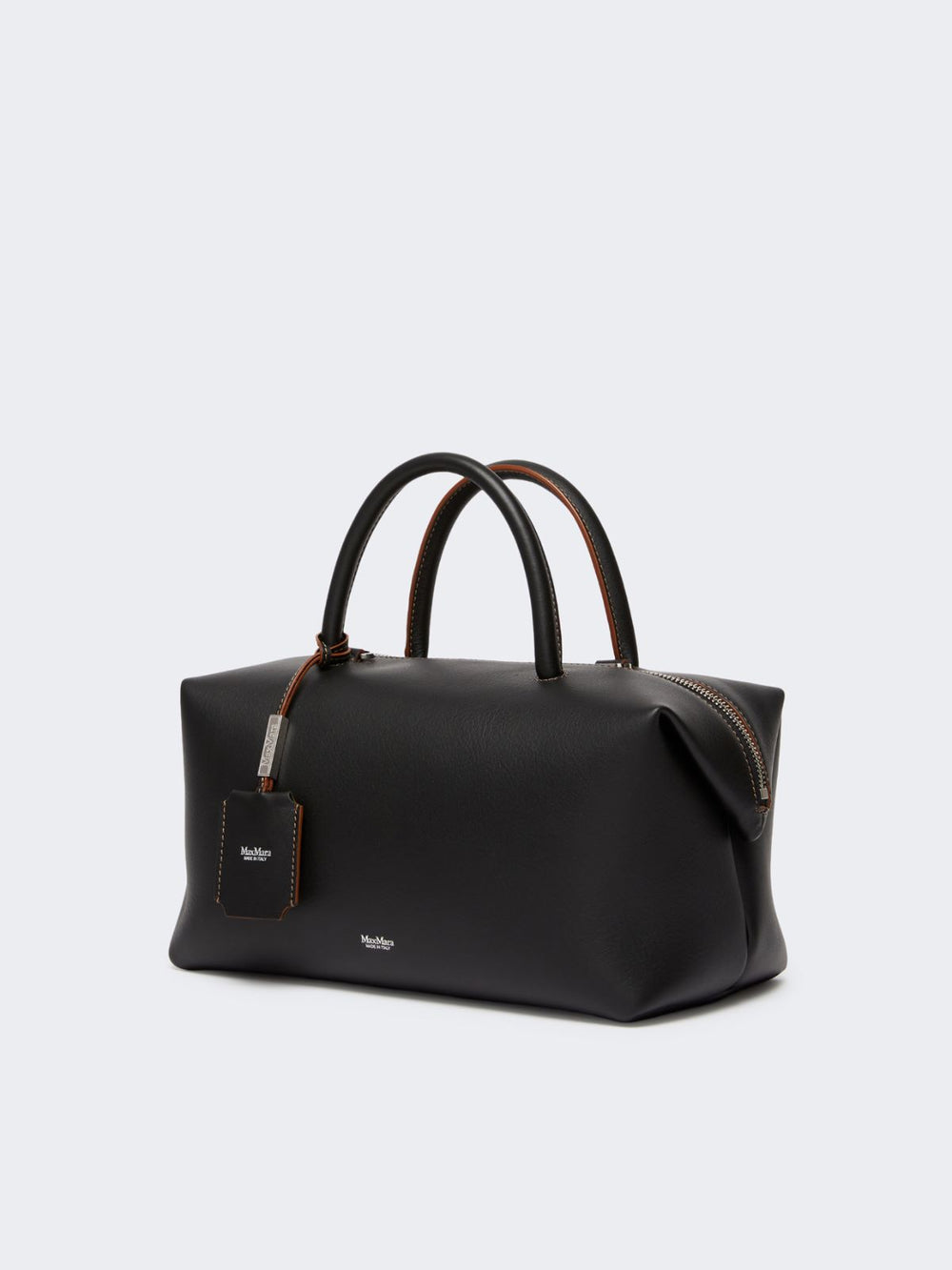 Medium natural leather bowler bag - Black