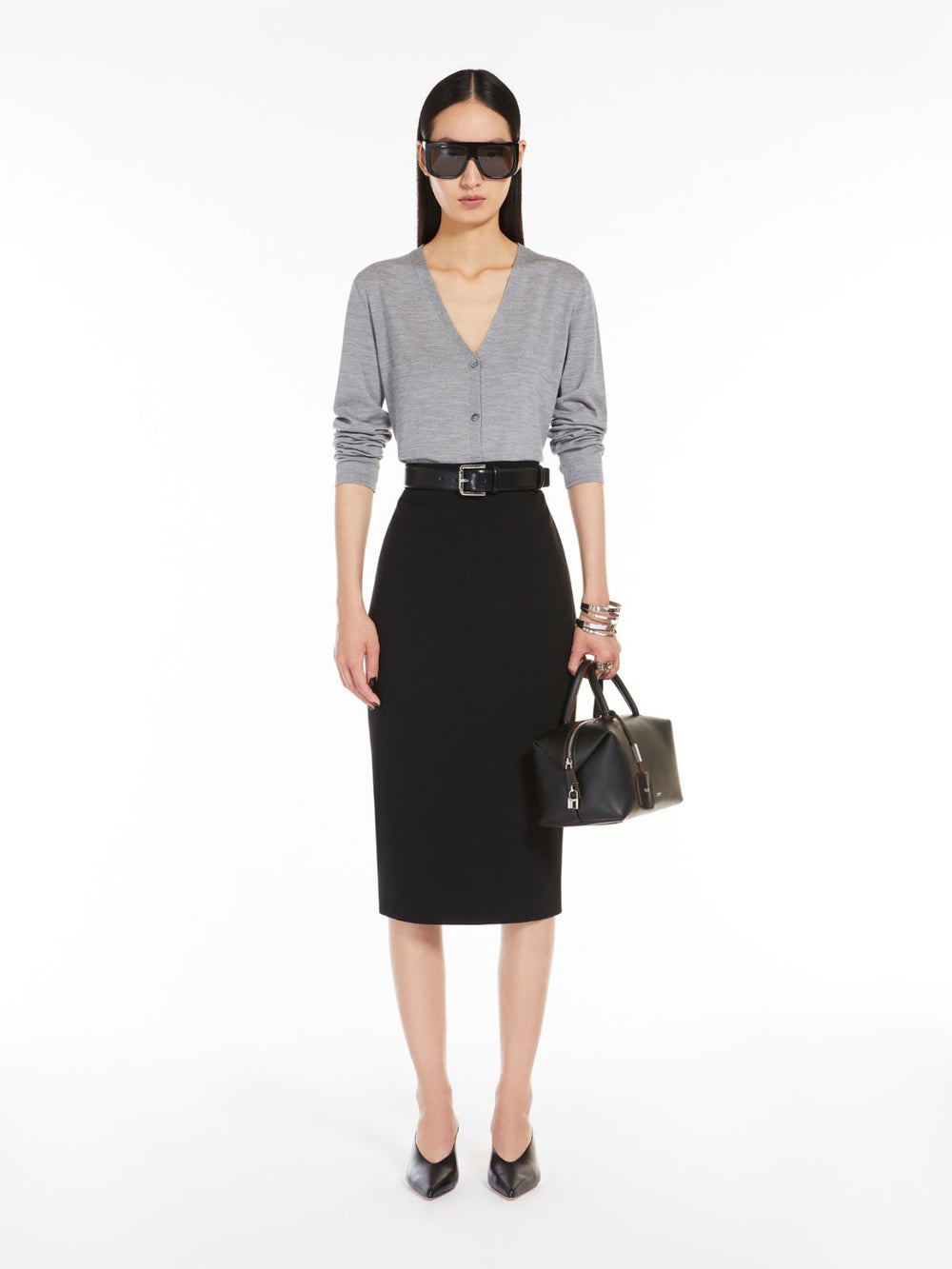 Medium natural leather bowler bag - Black