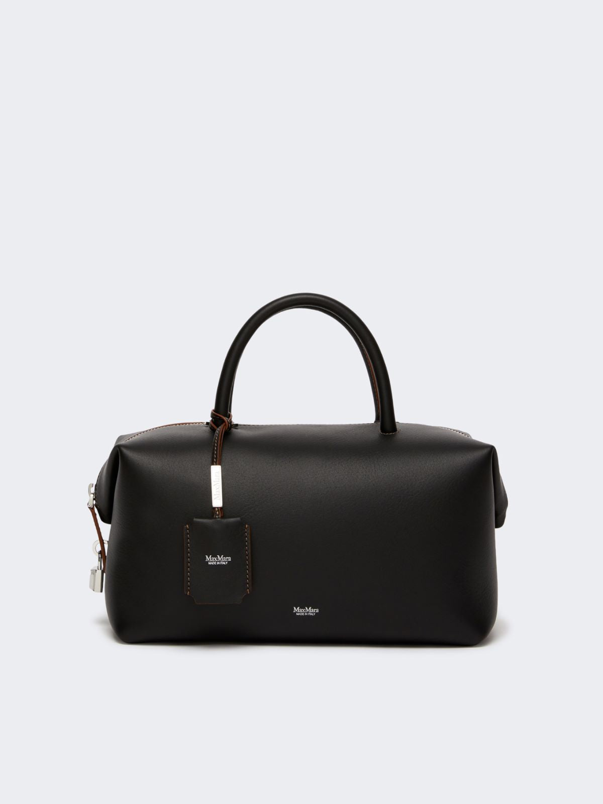 Medium natural leather bowler bag - Black