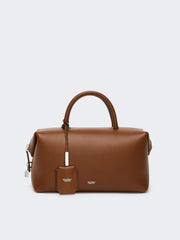 Medium natural leather bowler bag - Amber brown