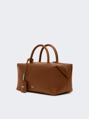 Medium natural leather bowler bag - Amber brown