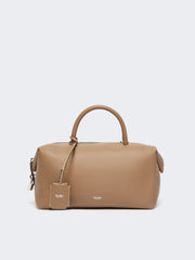 Medium natural leather bowler bag - Mud