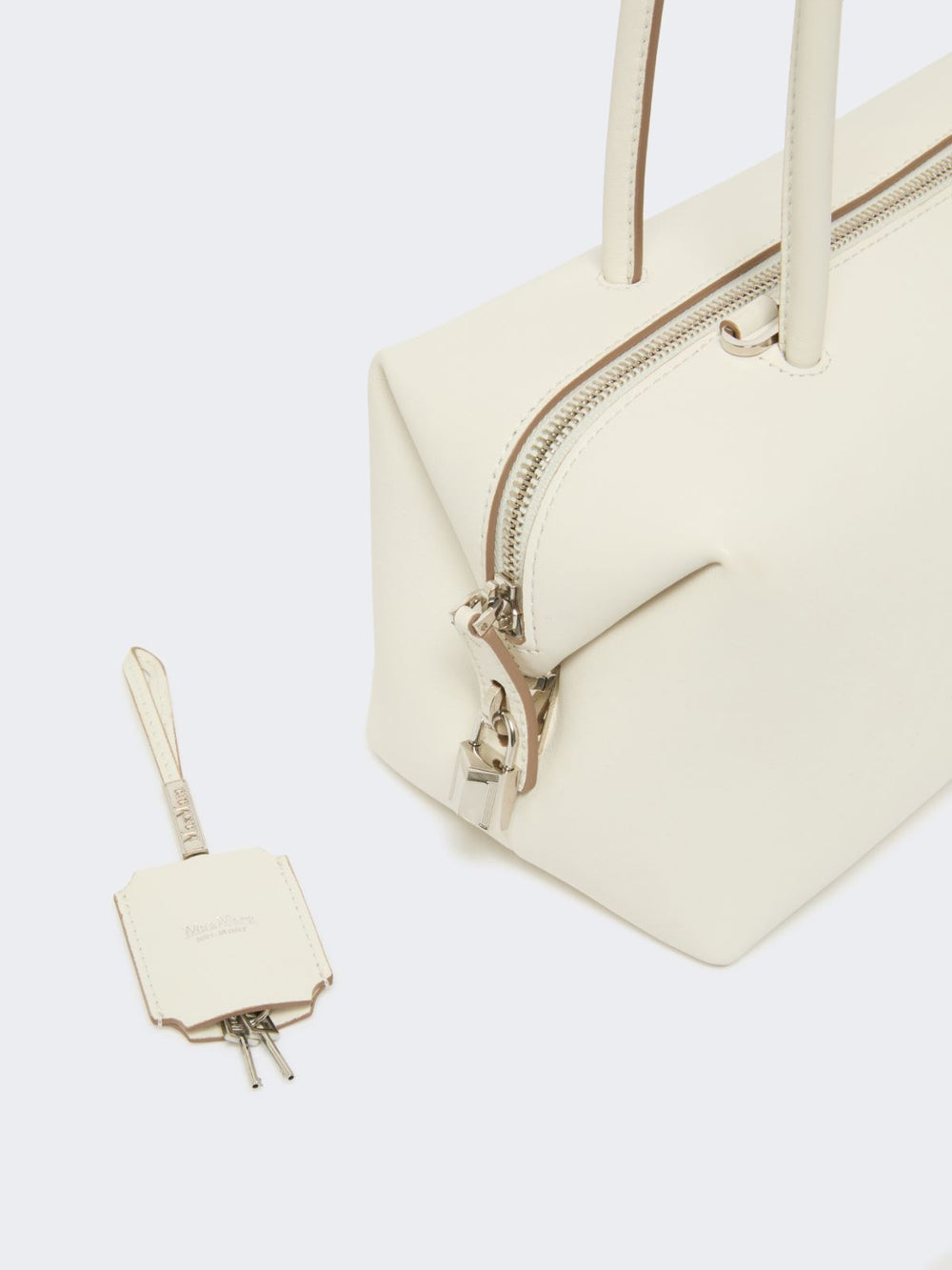 Natural leather bowler bag - White
