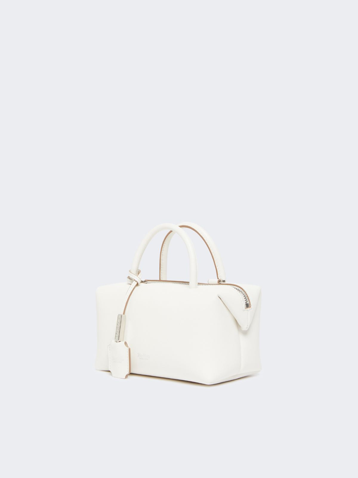 Small natural leather bowler bag - White