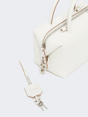 Small natural leather bowler bag - White