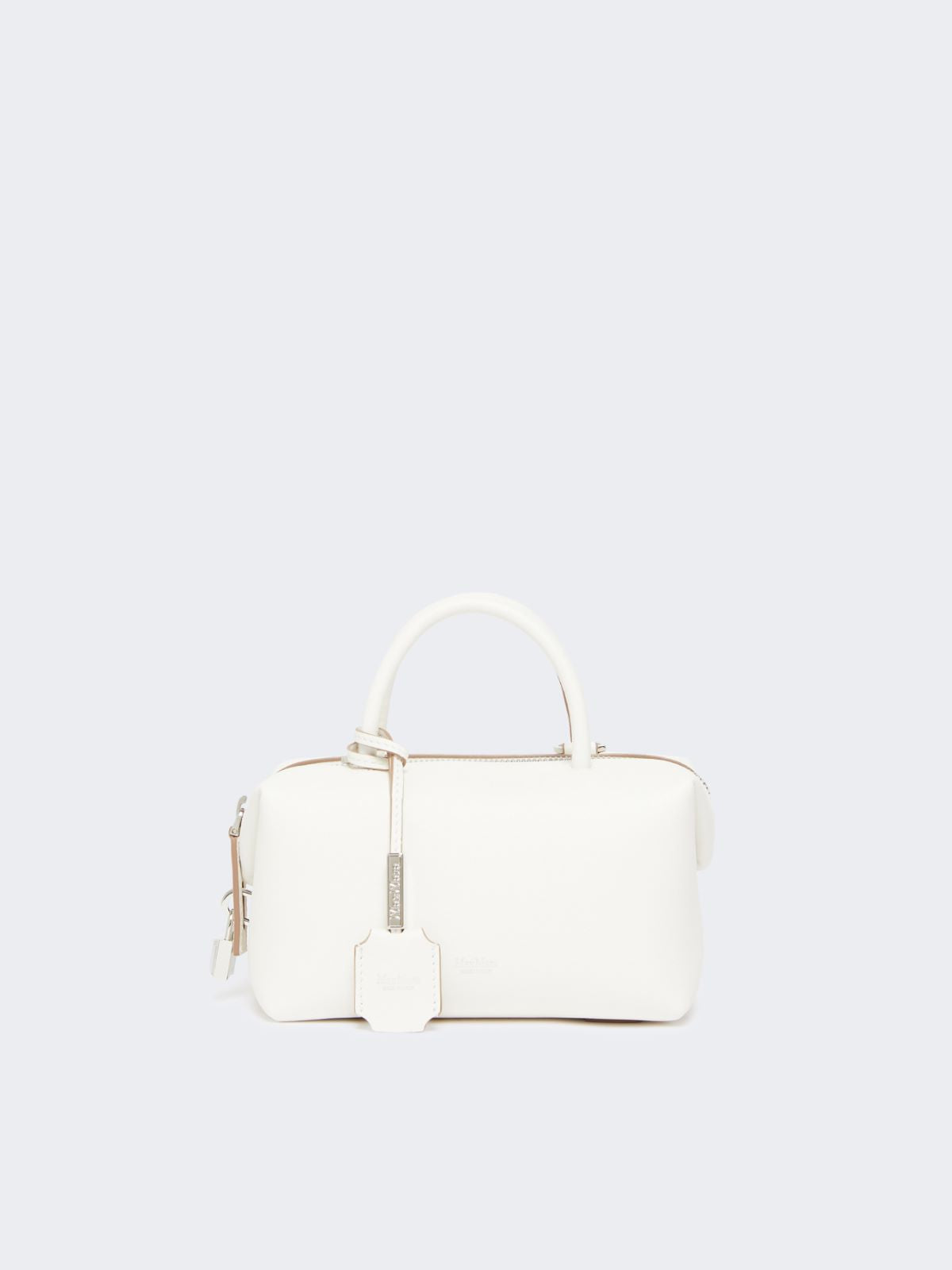 Small natural leather bowler bag - White
