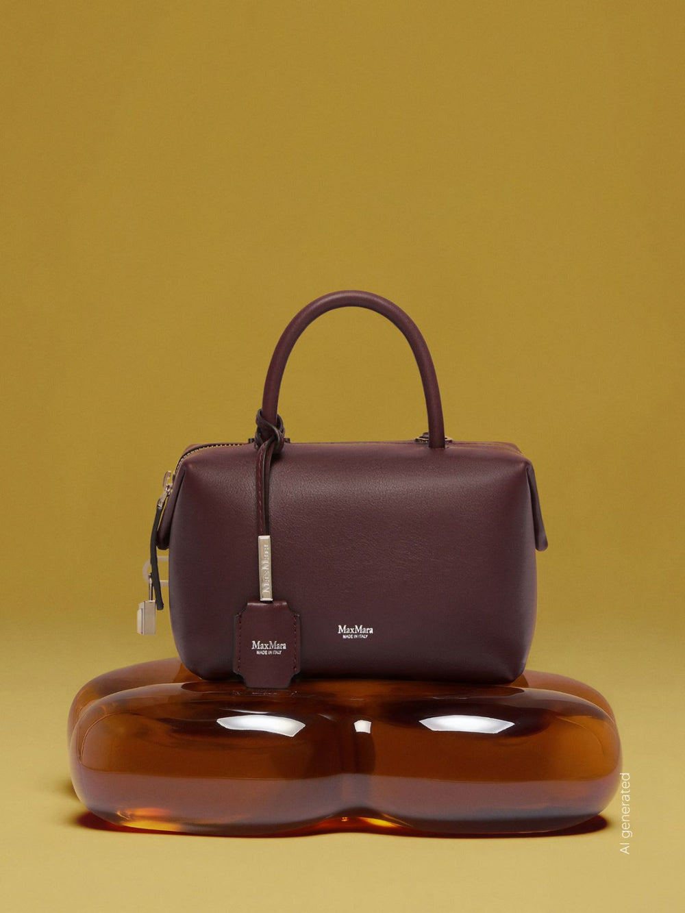Small natural leather bowler bag - Bordeaux