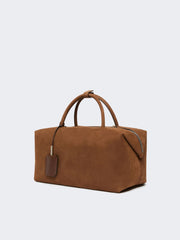 Large nubuck leather Boston bag - Dark brown
