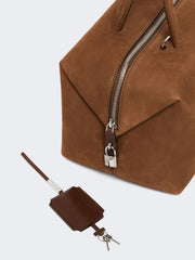 Large nubuck leather Boston bag - Dark brown