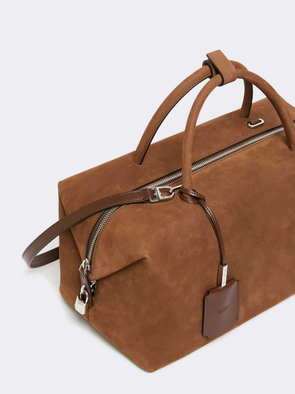 Large nubuck leather Boston bag - Dark brown