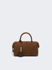 Small nubuck leather bowler bag - Dark brown