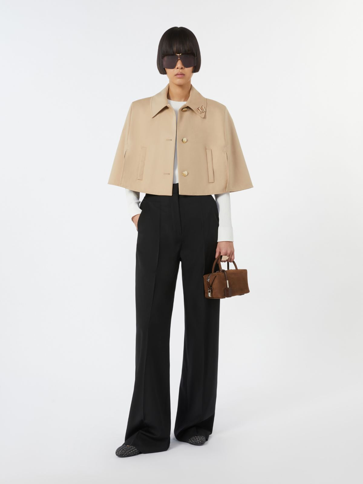 Small nubuck leather bowler bag - Dark brown