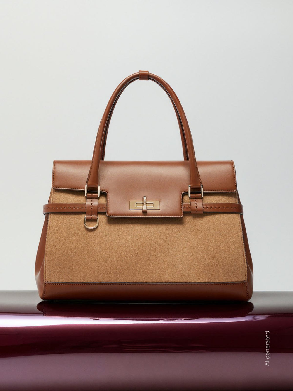 Camel and leather handbag - Camel