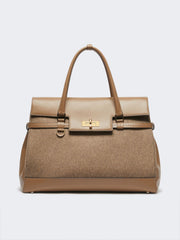 Large cashmere and leather handbag - Brown