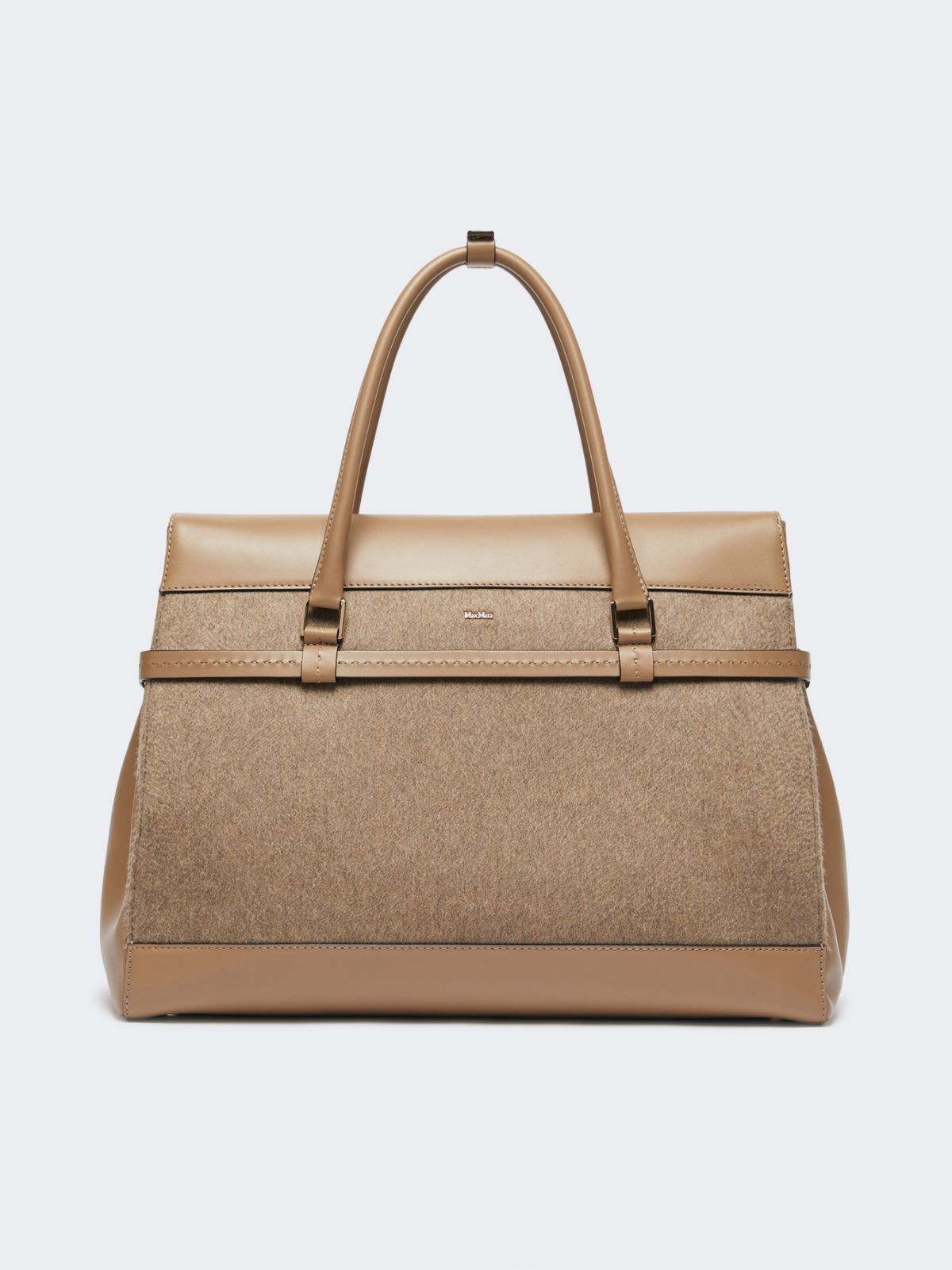 Large cashmere and leather handbag - Brown