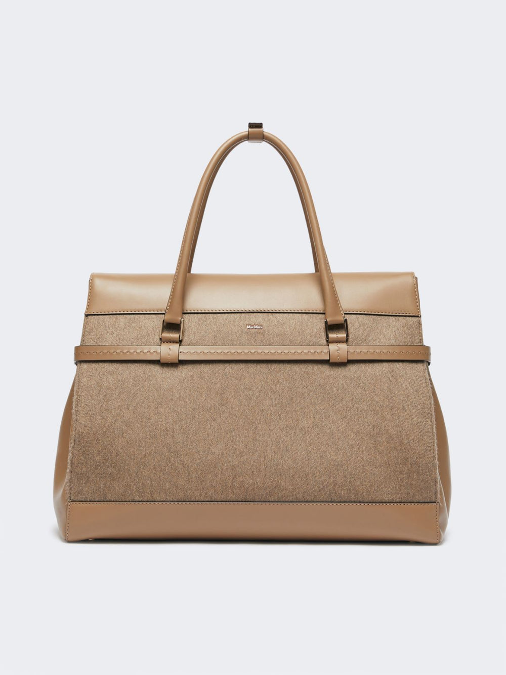 Large cashmere and leather handbag - Brown