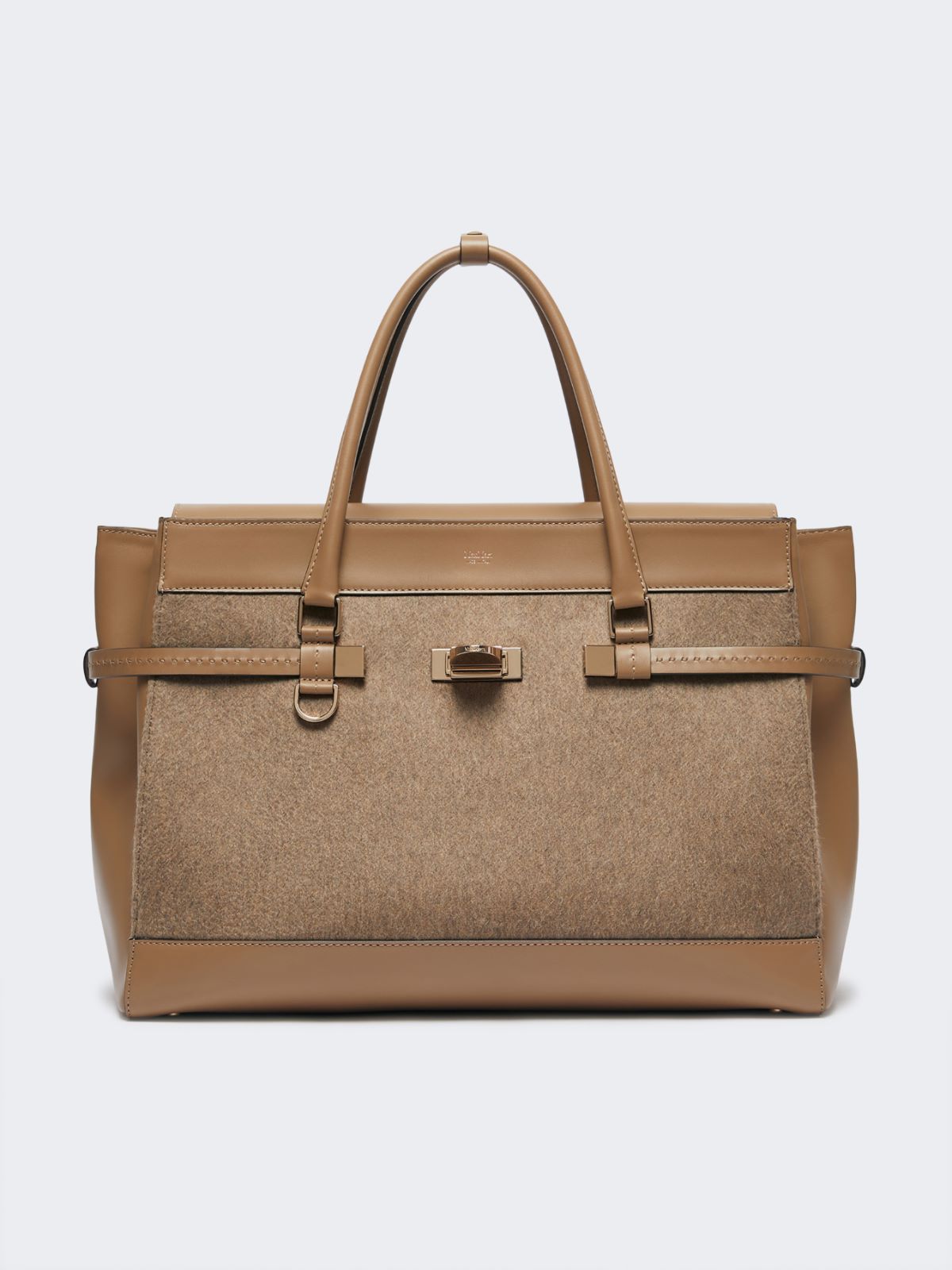 Large cashmere and leather handbag - Brown