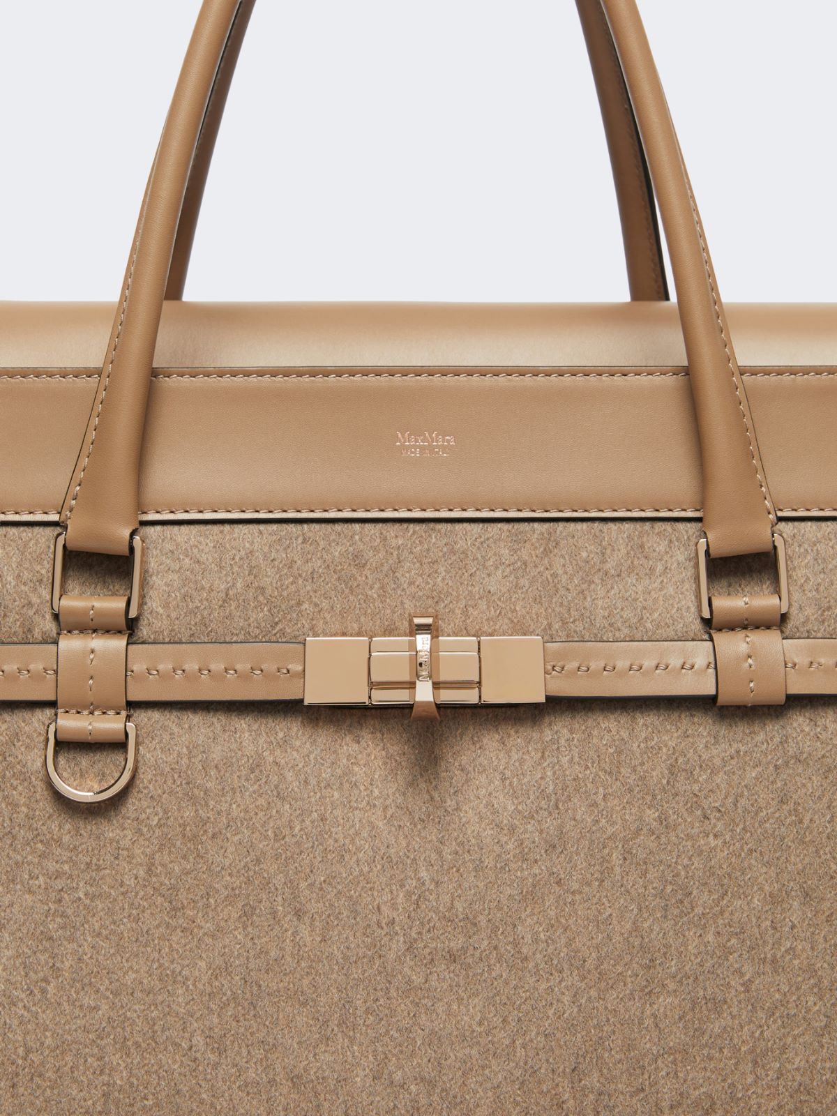 Large cashmere and leather handbag - Brown