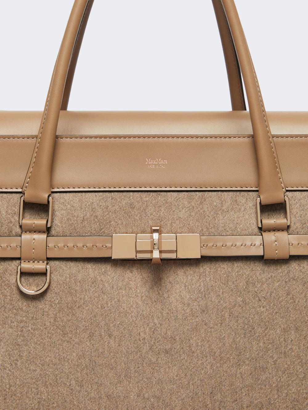 Large cashmere and leather handbag - Brown