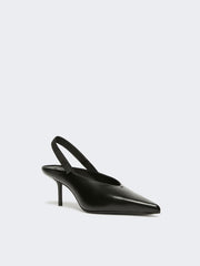 Leather slingback mules with bow - Black