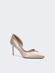Crystal-adorned satin court shoes - Make up nude
