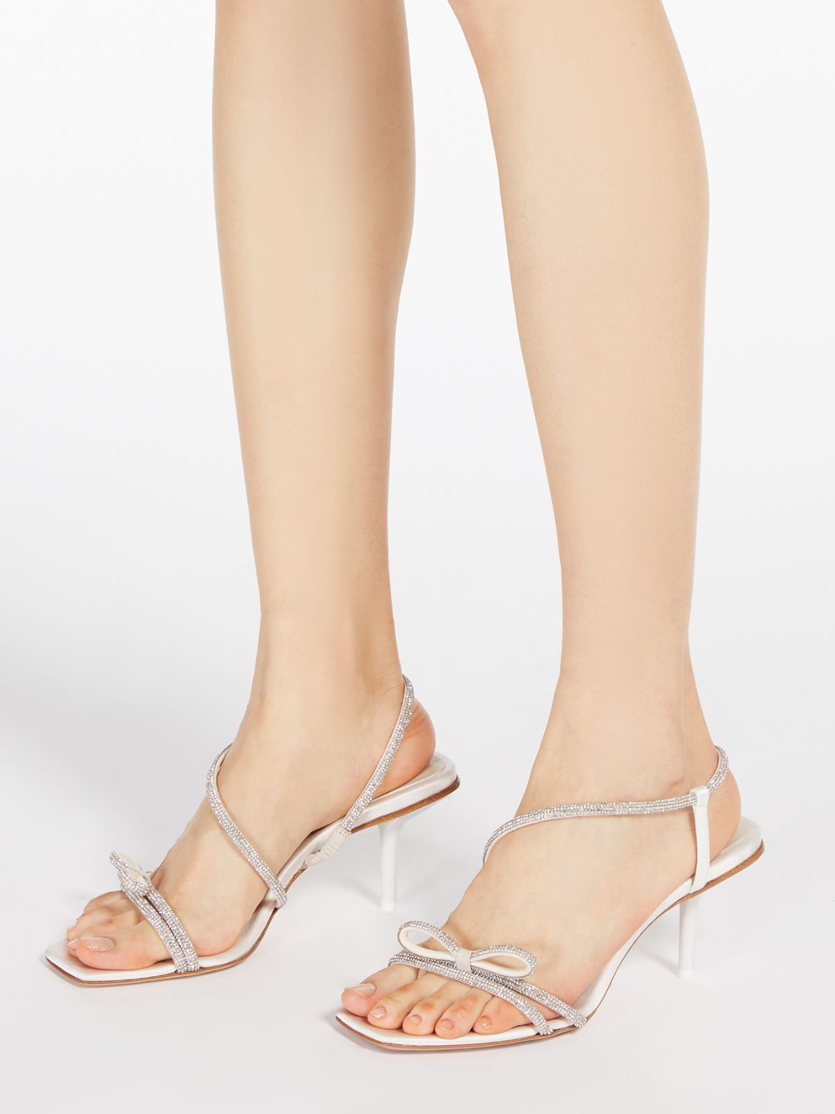 Satin and rhinestone sandals - Ivory
