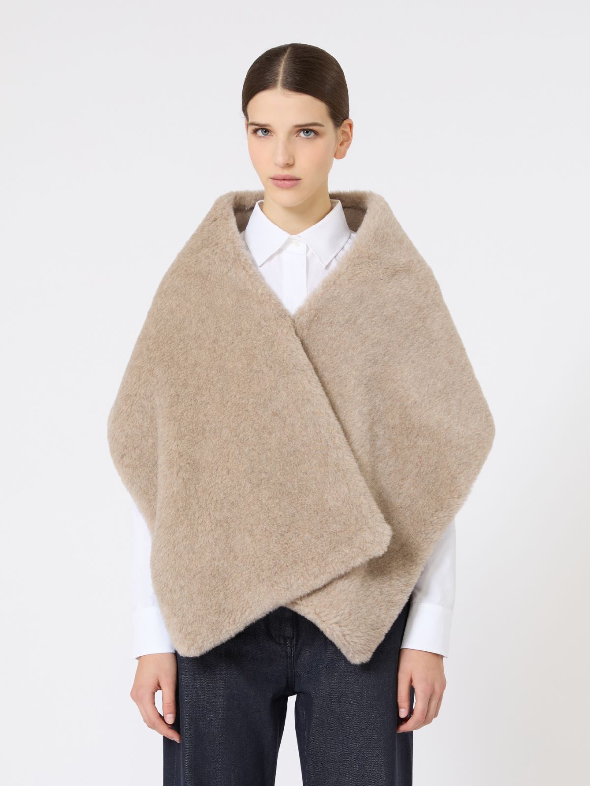 Alpaca and cashmere Teddy stole - Moss green