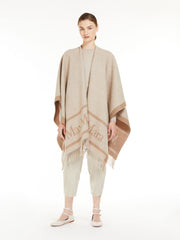 Jacquard wool poncho - Beige