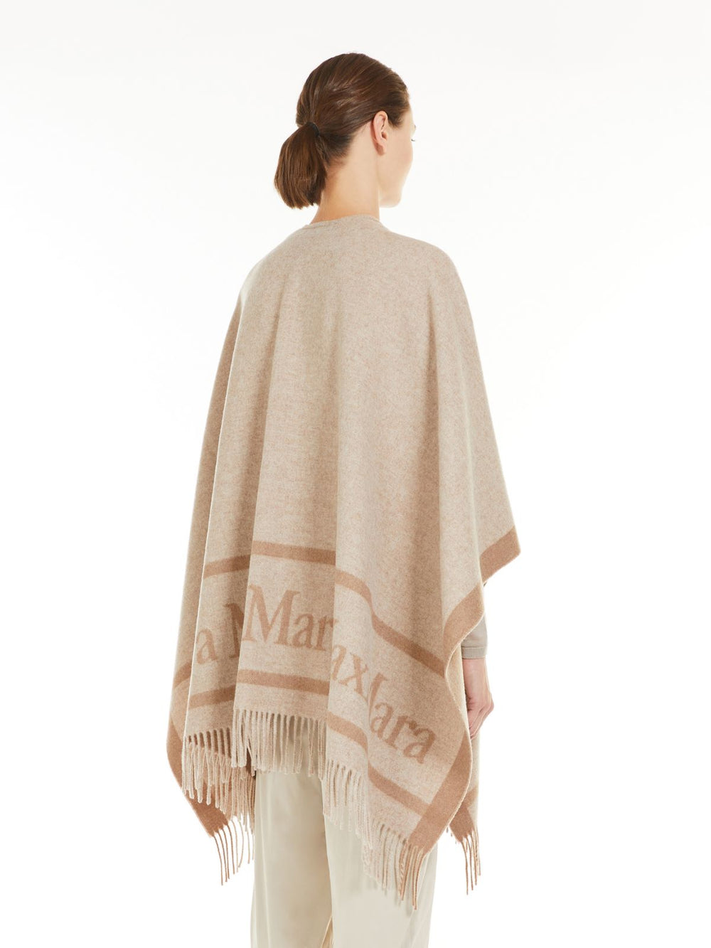 Jacquard wool poncho - Beige