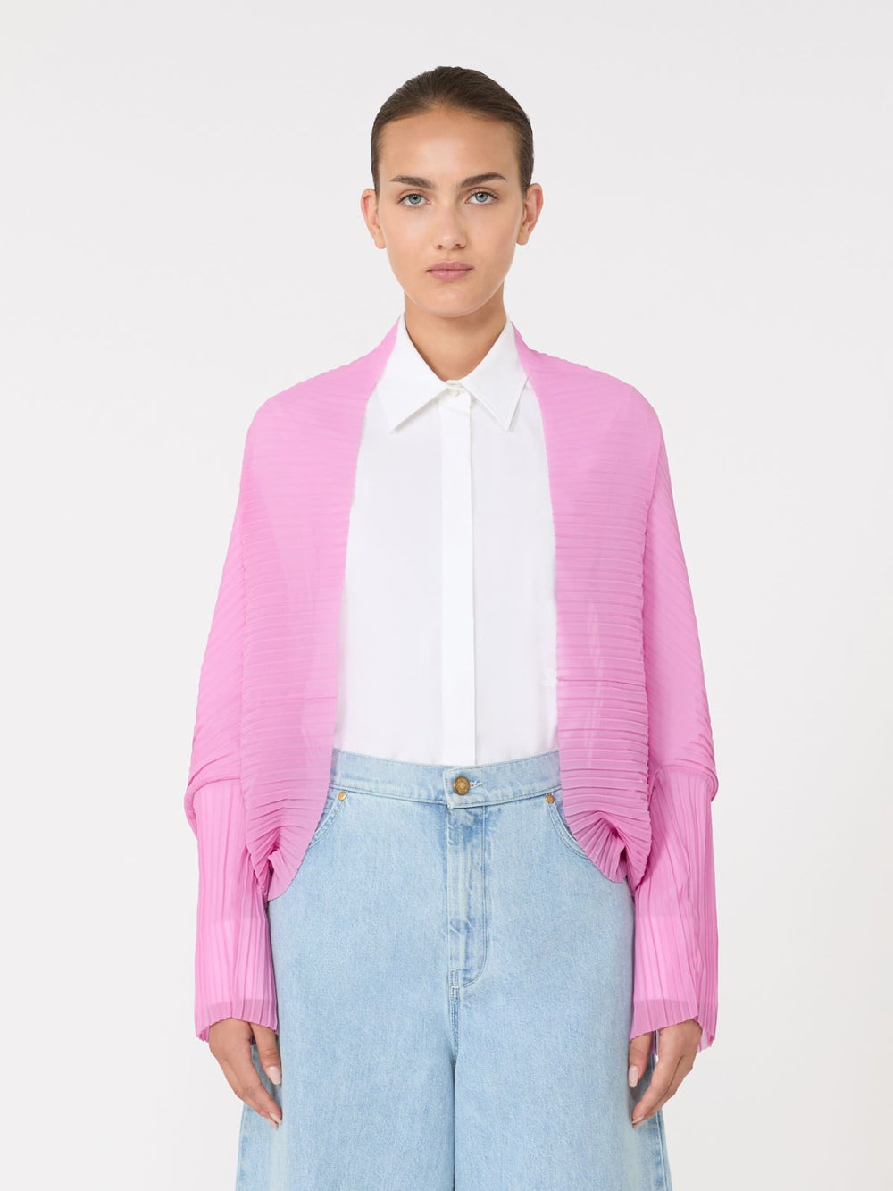 Pleated fabric shrug - Shocking pink