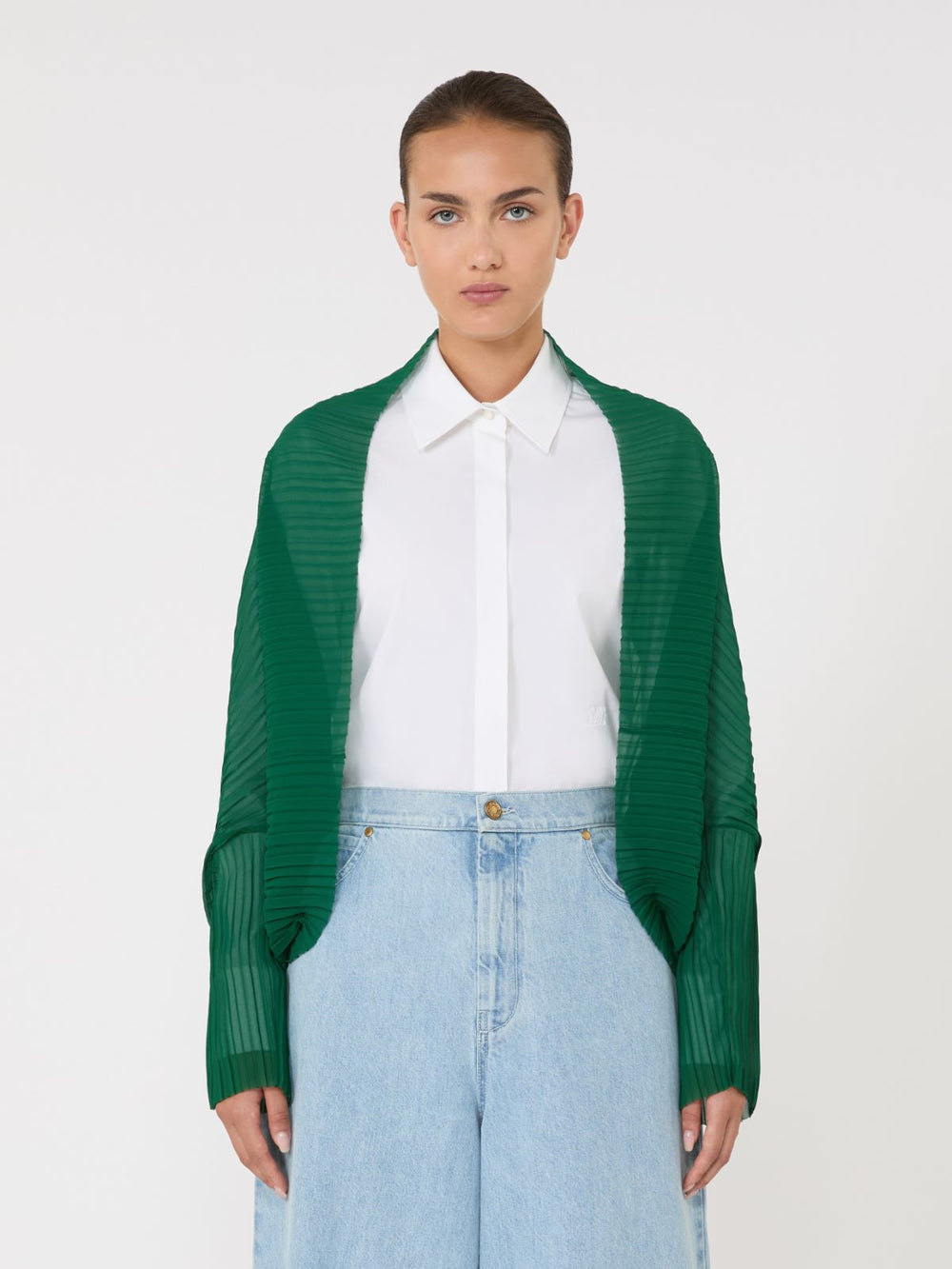 Pleated fabric shrug - Emerald