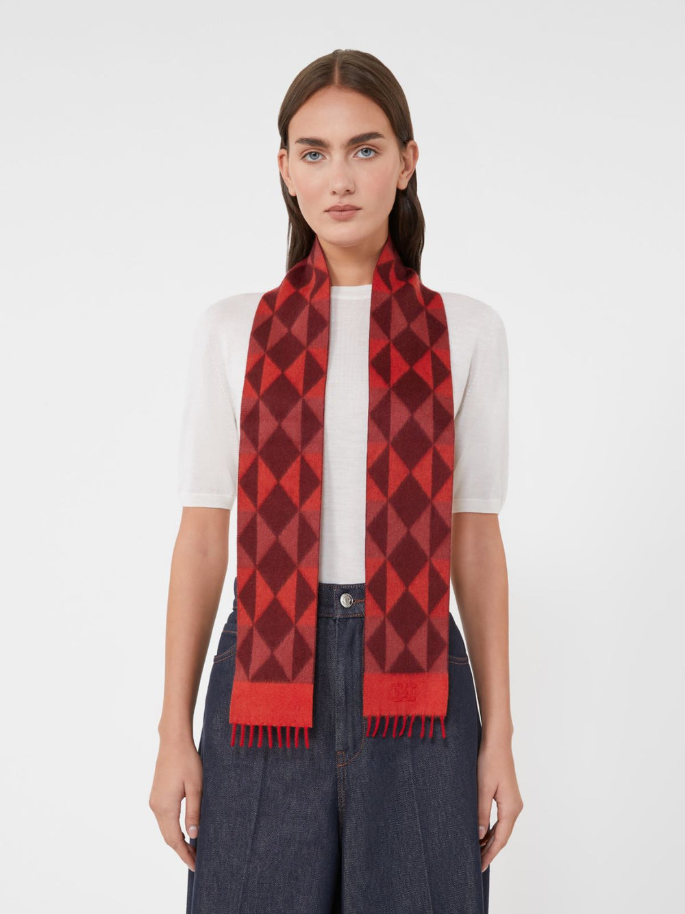 Jacquard cashmere scarf - Red purple