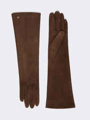 Long suede nappa gloves - Brown