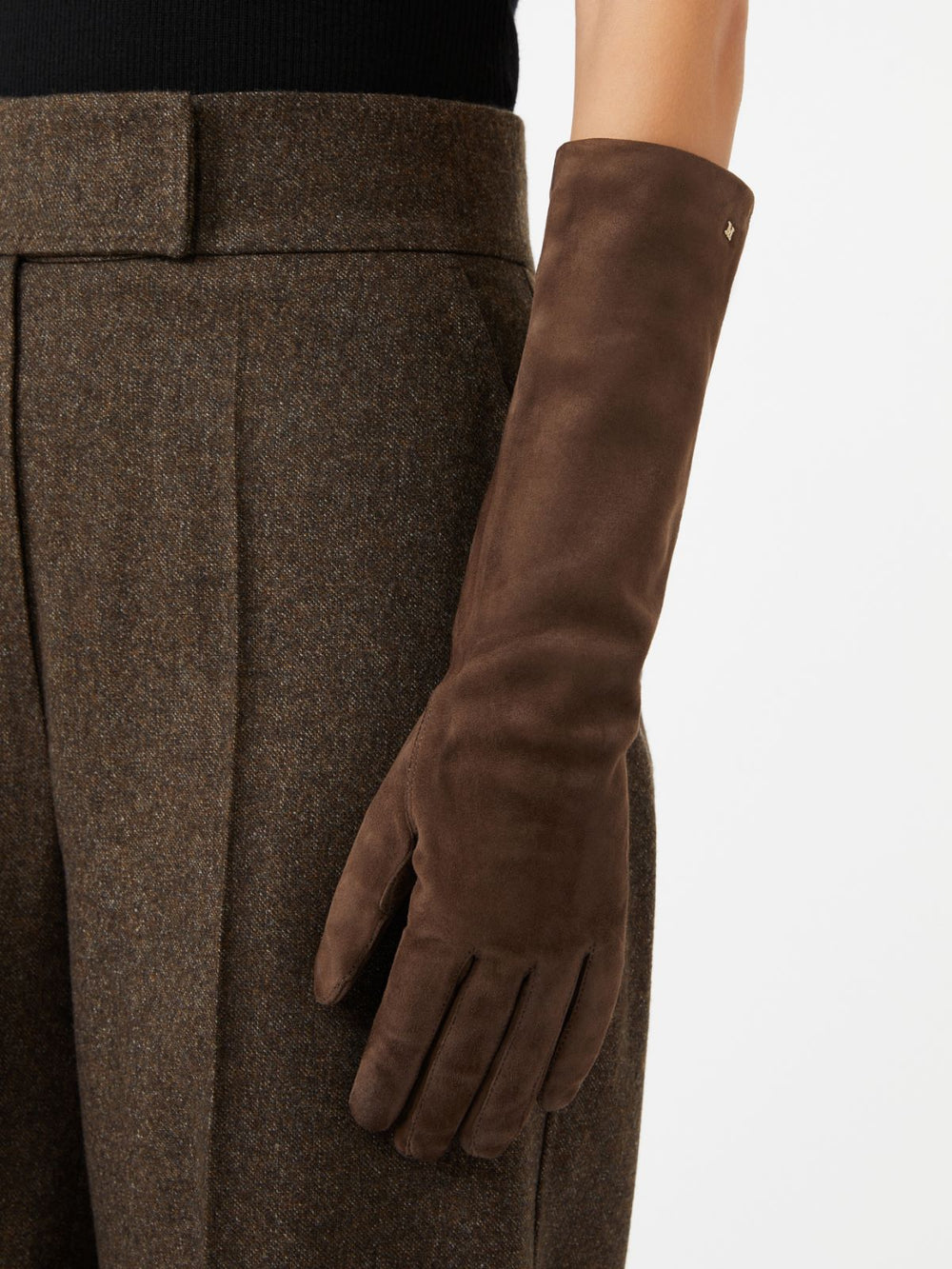 Long suede nappa gloves - Brown