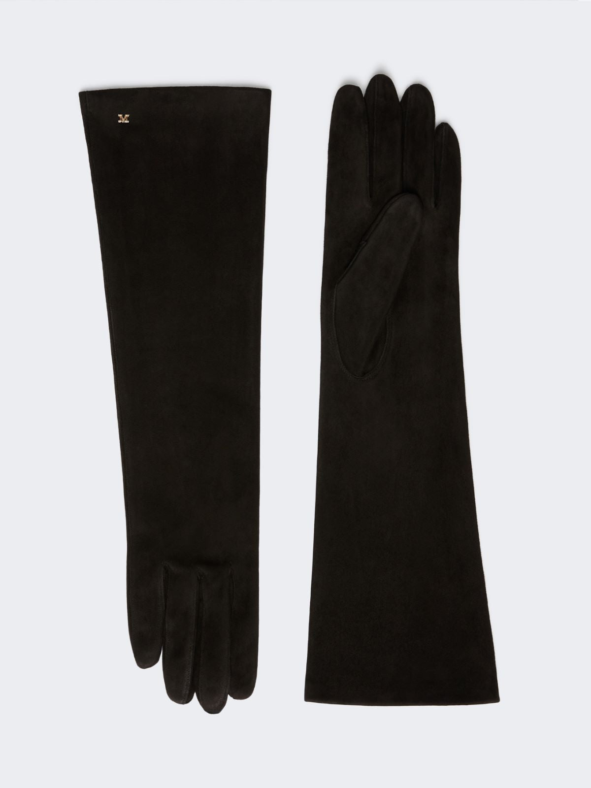 Long suede nappa gloves - Black